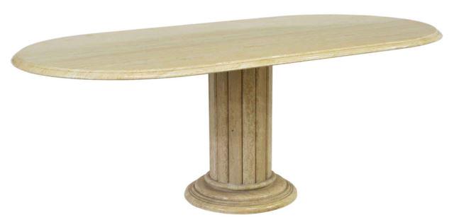 MODERN TRAVERTINE OVAL-TOP PEDESTAL TABLE (1 of 4)