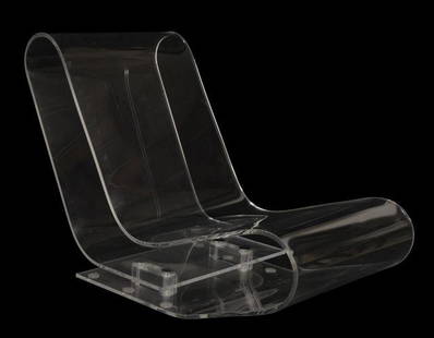 KARTELL LCP BENT LUCITE LOW CHAISE LOUNGE CHAIR: LCP chaise lounge chair, designed by Maarten Van Severen (Belgian, 1956-2005) for Kartell, created with a single piece of molded transparent plastic, approx 25.5"h, 19.25"w, 38"d Start Price: $400.00