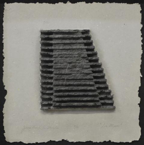 JESUS BAUTISTA MOROLES (1950-2015) PAPER SCULPTURE: Framed paper sculpture, "Las Mesas," signed lower left Jesus Bautista Moroles (Texas, 1950-2015), numbered 7/ 10, sight: approx 17.5"h, 17.5"w, overall: approx 25.75"h, 25.75"w, 12.25lbs Start Price: