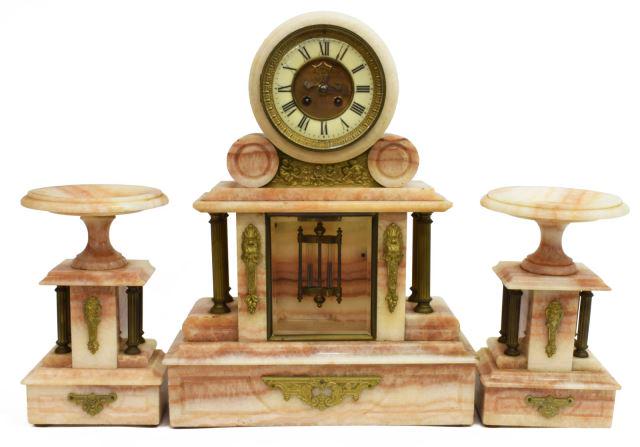 (3) FRENCH NAPOLEON III ONYX MANTEL CLOCK SET (1 of 4)