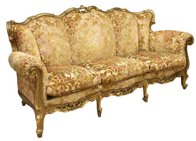 FRENCH LOUIS XV STYLE THREE-SEAT GILTWOOD SOFA (1 of 3)