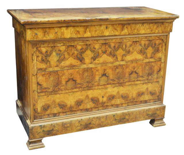 FRENCH LOUIS PHILIPPE BURLED FOUR-DRAWER COMMODE (1 of 5)
