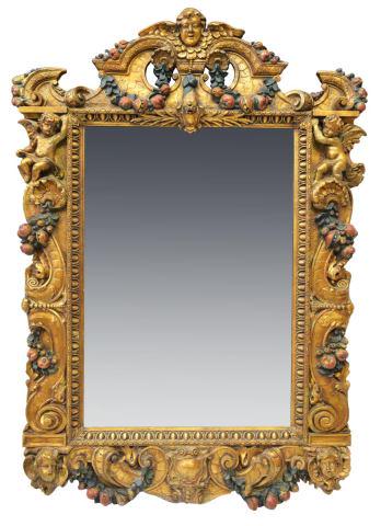 BAROQUE STYLE CARVED & GILT PUTTI WALL MIRROR (1 of 3)