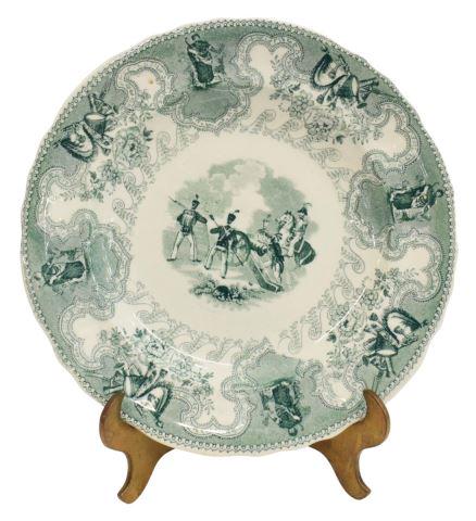 HISTORICAL STAFFORDSHIRE TEXIAN CAMPAIGNE PLATE: Scarce English Staffordshire salad plate, in the "Texian Campaigne" pattern, James Beech, c.1850, with green transfer printed decoration, scene titled Battle of Buena Vista, marked underfoot, approx 8