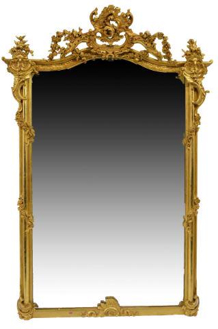 LARGE FRENCH LOUIS XV STYLE GILTWOOD WALL MIRROR (1 of 4)