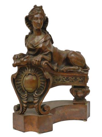ENGLISH CAST IRON FEMALE SPHINX FIREPLACE CHENET (1 of 3)
