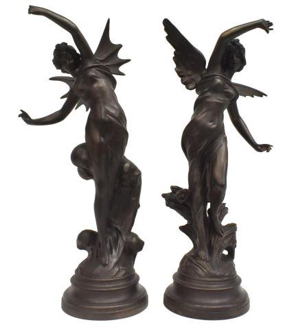 (2) PATINATED METAL WINGED FEMALE FIGURES (1 of 2)