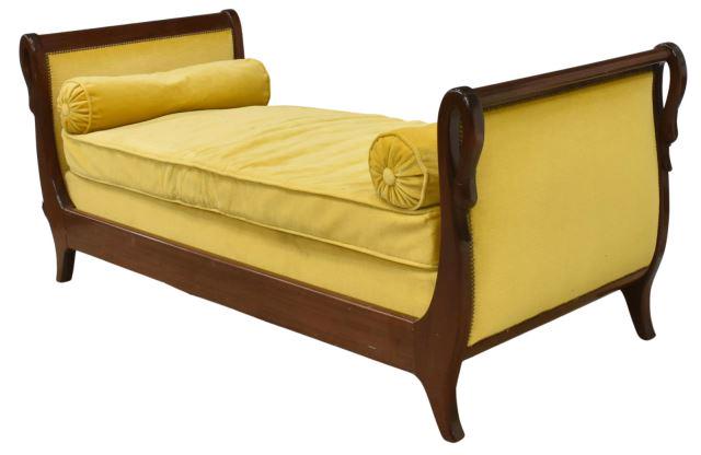 FRENCH EMPIRE STYLE UPHOLSTERED MAHOGANY DAY BED (1 of 2)
