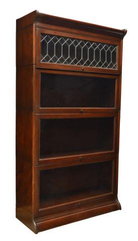 MAHOGANY 4-STACK BARRISTER BOOKCASE LEADED GLASS (1 of 4)