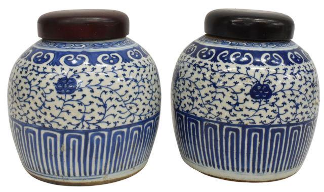 (2) CHINESE BLUE & WHITE PORCEALIN MELON JARS (1 of 3)