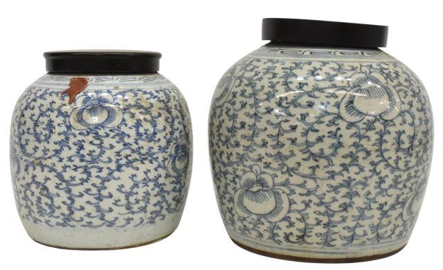 (2) CHINESE BLUE & WHITE PORCELAIN MELON JARS (1 of 5)