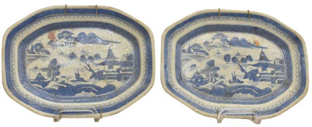 (2) CHINESE CANTON BLUE & WHITE PORCELAIN PLATTERS (1 of 2)