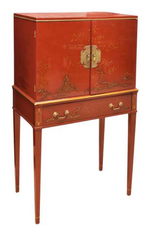 CHINOISERIE RED LACQUERED CHEST ON STAND (1 of 6)