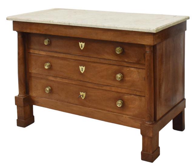 FRENCH EMPIRE STYLE MARBLE-TOP WALNUT COMMODE (1 of 5)