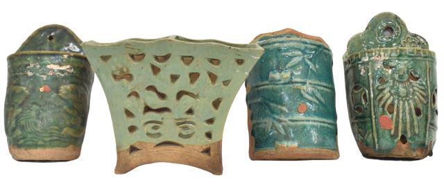 (4) CHINESE GLAZED CERAMIC CHOPSTICK CONTAINERS (1 of 2)