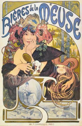FRAMED BIERES DE LA MEUSE POSTER PRINT AFTER MUCHA (1 of 3)