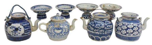 (8) CHINESE BLUE & WHITE TEAPOTS & SAUCE DISHES (1 of 2)
