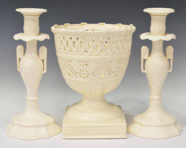 (3) ENGLISH ROYAL CREAMWARE VASE & CANDLESTICKS (1 of 5)