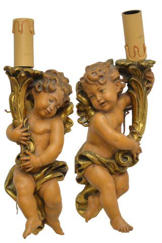 (2) ITALIAN PARCEL GILT WINGED PUTTO WALL SCONCES (1 of 2)