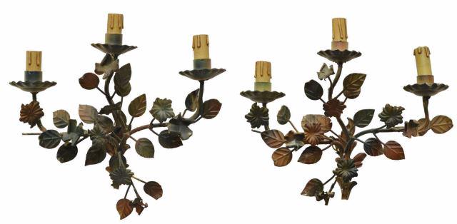 2) ITALIAN PAINTED IRON FLORAL BRANCH WALL SCONCES (1 of 1)