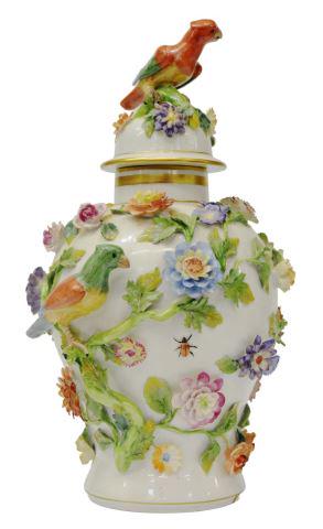 GERMAN DRESDEN PORCELAIN COVERED URN W/ BIRDS (1 of 3)
