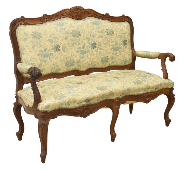 LOUIS XV STYLE WALNUT UPHOLSTERED SALON SETTEE (1 of 3)