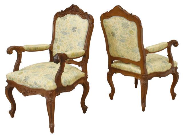 (2) LOUIS XV STYLE WALNUT UPHOLSTERED FAUTEUILS (1 of 2)
