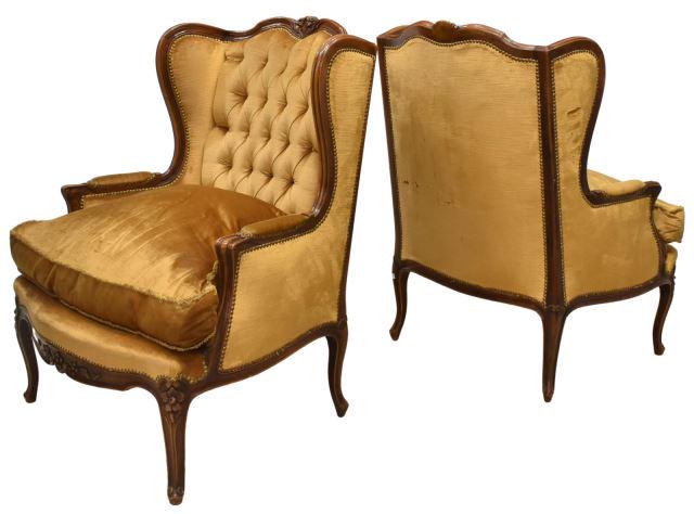 (2) LOUIS XV STYLE WALNUT WINGBACK BERGERES (1 of 3)