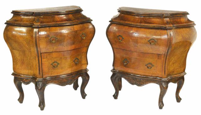 (2) VENETIAN BURLED WALNUT BOMBE BEDSIDE CABINETS (1 of 5)