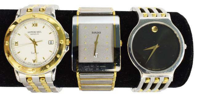 (3) MEN'S FASHION WATCHES, MOVADO, WEIL, RADO (1 of 7)