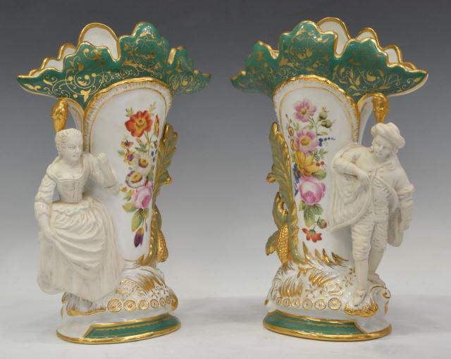 (2) OLD PARIS PORCELAIN VASES W/ BISQUE FIGURES (1 of 5)