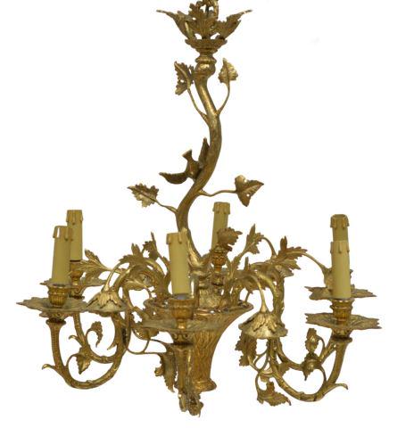 FRENCH BRONZE FLOWER BASKET SIX-LIGHT CHANDELIER (1 of 2)