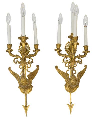(2) FRENCH EMPIRE STYLE GILT BRONZE SWAN SCONCES (1 of 2)