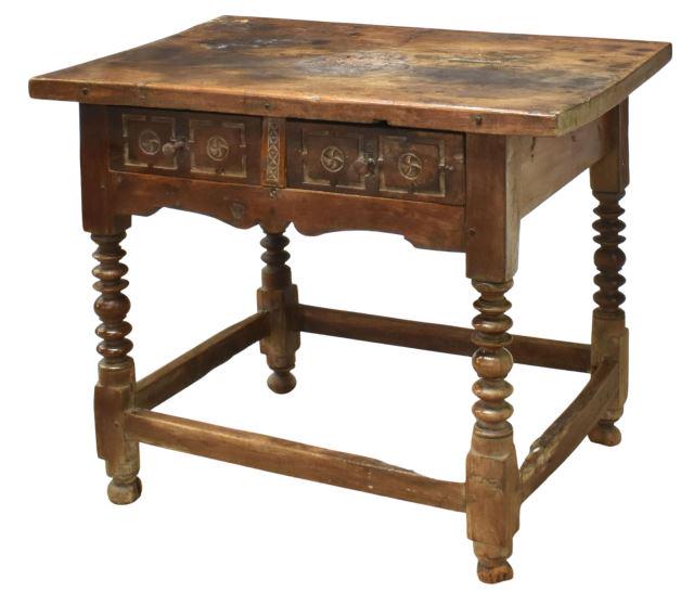 SPANISH COLONIAL CARVED WALNUT HALL TABLE, 17TH C. (1 of 5)