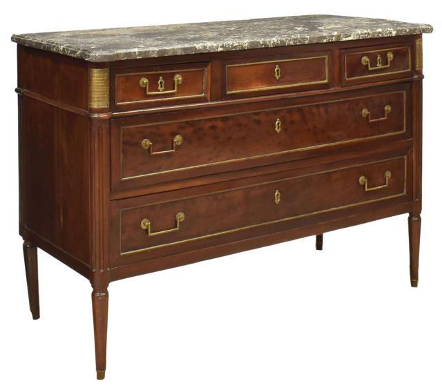 FRENCH LOUIS XVI MARBLE-TOP MAHOGANY COMMODE (1 of 5)
