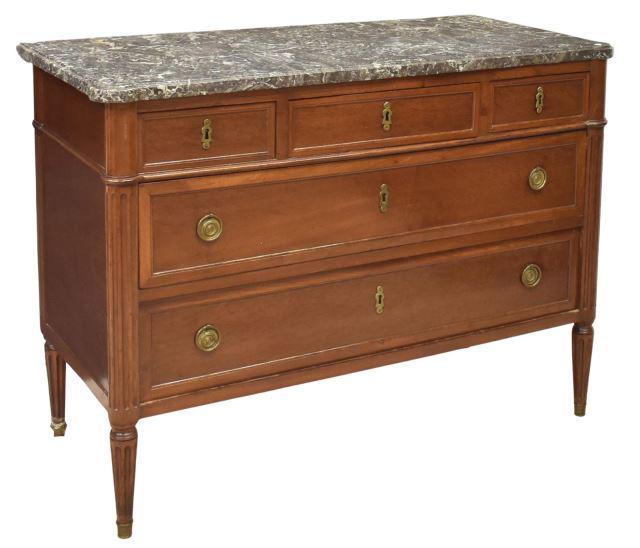 FRENCH LOUIS XVI STYLE MARBLE-TOP MAHOGANY COMMODE (1 of 5)