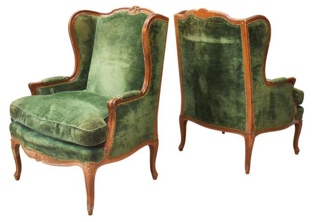 (2) LOUIS XV STYLE UPHOLSTERED WINGBACK BERGERES (1 of 2)