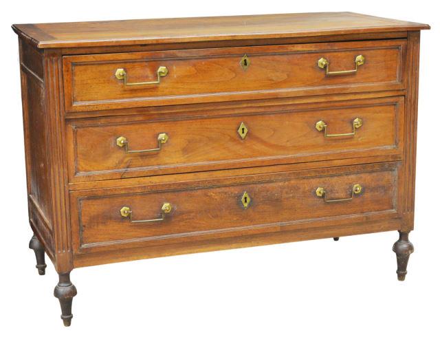 FRENCH LOUIS XVI STYLE WALNUT THREE-DRAWER COMMODE (1 of 5)