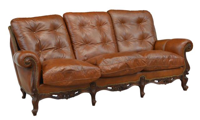 ITALIAN BONINO BUTTON-TUFTED LEATHER 3-SEAT SOFA (1 of 4)