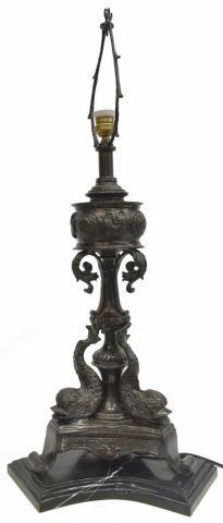 NEOCLASSICAL PATINATED BRONZE DOLPHIN TABLE LAMP (1 of 3)