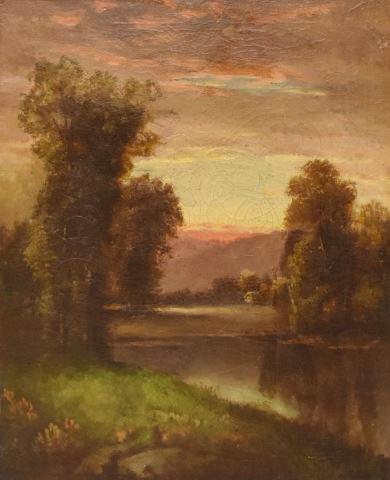 FRAMED OIL PAINTING SUNSET LANDSCAPE (1 of 3)