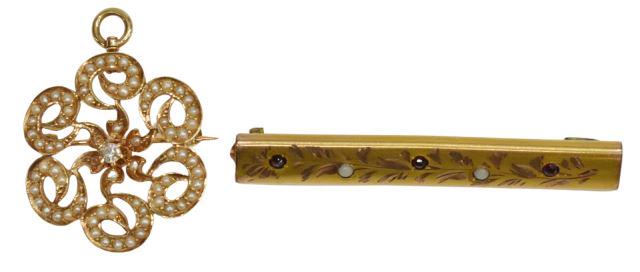 (2) VICTORIAN 14K GOLD BAR PIN & PENDANT BROOCH (1 of 2)