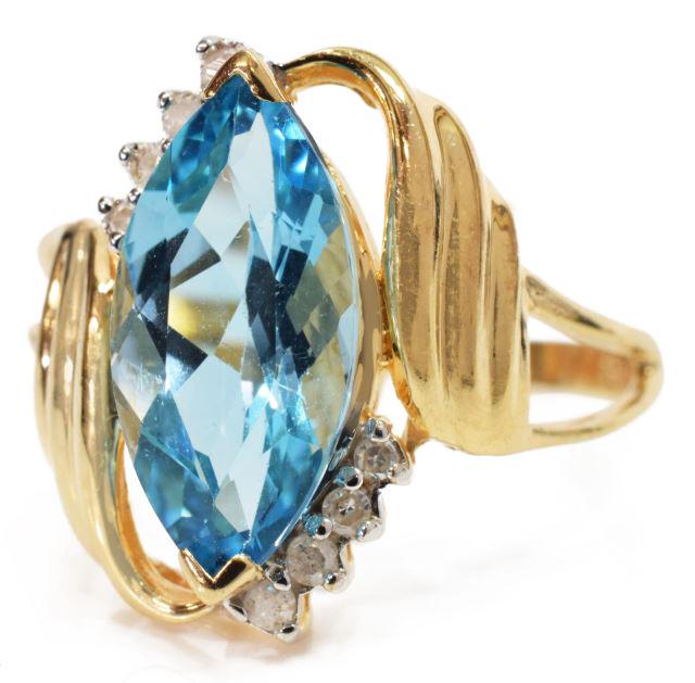ESTATE 14K YELLOW GOLD BLUE STONE & DIAMOND RING (1 of 6)