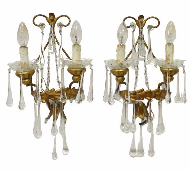 (2) ITALIAN GILT IRON & CRYSTAL TWO-LIGHT SCONCES (1 of 1)