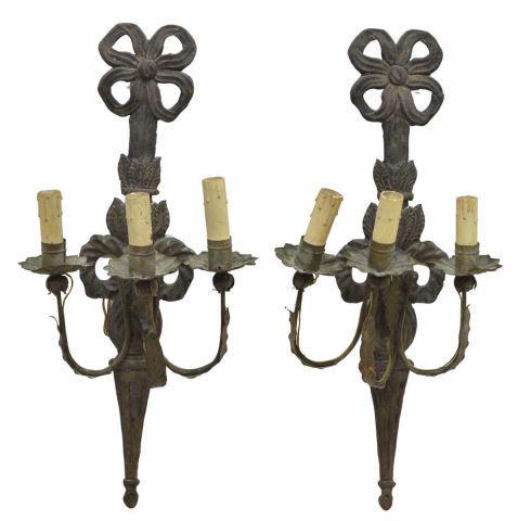 (2) LOUIS XVI STYLE METAL THREE-LIGHT WALL SCONCES (1 of 2)