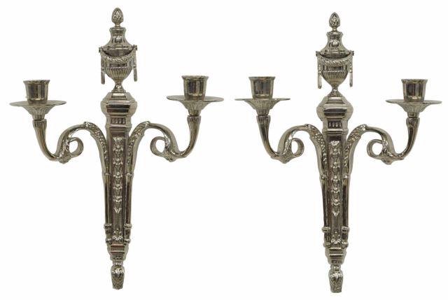 (2) LOUIS XVI STYLE POLISHED NICKEL PLATED SCONCES (1 of 3)