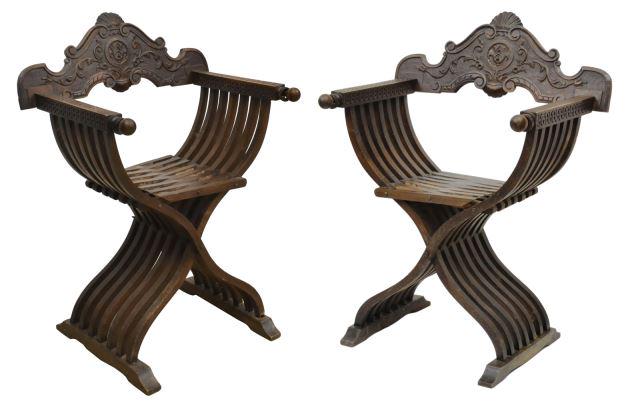 (2) ITALIAN CARVED WALNUT SAVONAROLA CHAIRS (1 of 3)