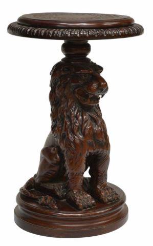 CARVED MAHOGANY LION DISPLAY PEDESTAL STAND (1 of 4)