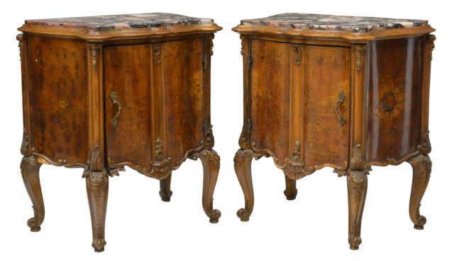 (2) VENETIAN MARBLE-TOP BURLWOOD BEDSIDE CABINETS (1 of 5)