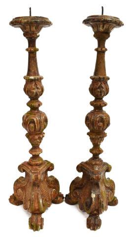 (2) ANTIQUE ITALIAN CARVED WOOD ALTAR PRICKETS (1 of 2)